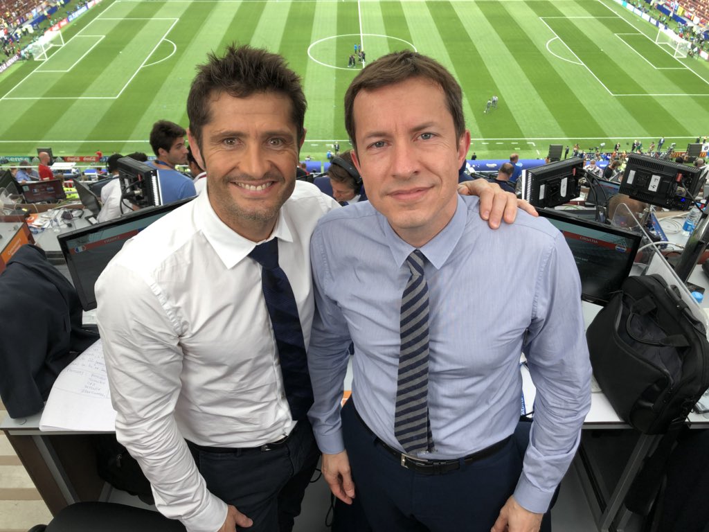 BixeLizarazu's tweet photo. C’était le dernier match de Coupe du Monde aux commentaires avec @gregmargotton. C’était un grand plaisir et une grande fierté de vous avoir fait vivre cette incroyable épopée des bleus 2018 sur @TF1 . Rdv en septembre. Merci à tous ❤️👊 https://t.co/PcDkhhR6Je