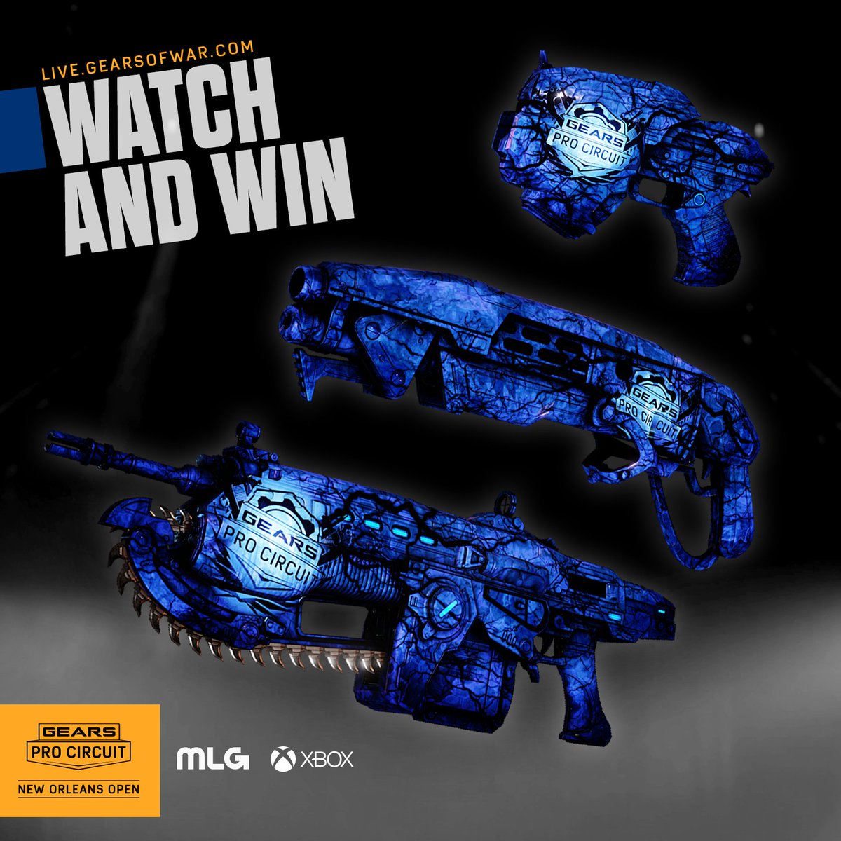 GearsEsports's tweet image. Your ONLY opportunity to get the Syndrome Lancer, Snub, Gnasher is by watching the #GearsNOLA Grand Final! 

Tune in now: live.gearsofwar.com

More info: gearsofwar.com/esports/GPC-NO…