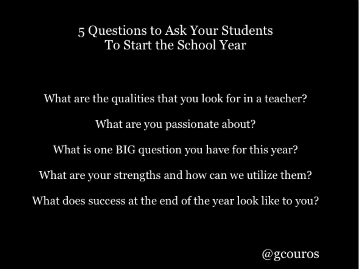 RoweRikW's tweet image. Five questions to ask your Students to start the school year...by @gcouros #MTBos #sblchat #SBLchatMA