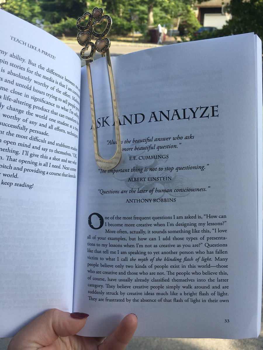 Nikki_Langer's tweet photo. A little porch and pirate and reading while the kids play! My kids are proof that the most important thing is not to stop questioning, as they are currently asking “why are you reading outside?” #hmptlap18 https://t.co/WQ06TMJz2H