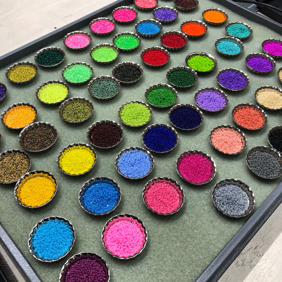 We’re taking pictures of our #japaneseseedbeads ❤️ almost ready to post on our website!!!! #miyukibeads #tohobeads #size15beads #size11beads #japanesebeads #beadsbeadsbeads #nativeamericanbeading