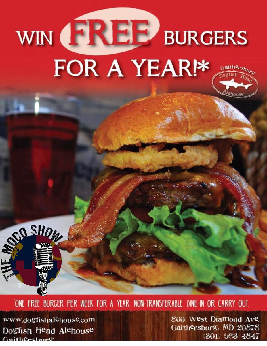 TheMoCoShow's tweet photo. WIN FREE BURGERS FOR A YEAR!

We are teaming with @DogfishGburg for our BIGGEST giveaway yet.

To enter:

• Retweet this tweet
• Make sure you’re following both of us

That’s it!!!

Enter on IG and Facebook too (contest explained in link)
https://t.co/OmSZgWQTKW https://t.co/yh4YWufylp