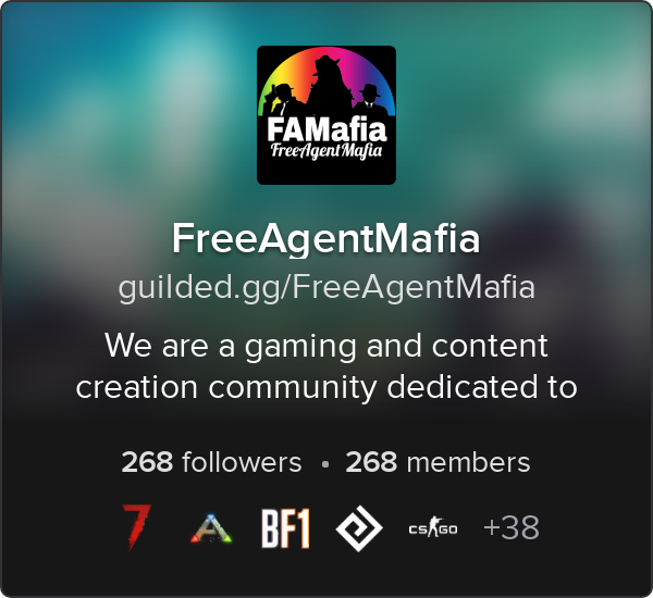 FreeAgentMafia's tweet photo. Join our # FAMafia Guilded Team
https://t.co/BvMvydqvmg
@DNRCREWx @MyGamingCareer @teamguilded
#BrutalBrigade #CGLFam #Daretostream #JoinMGC #PWNYExpress #RPBrigade #S4S #SupportSmallStreamers https://t.co/Z6eLKoxz8A