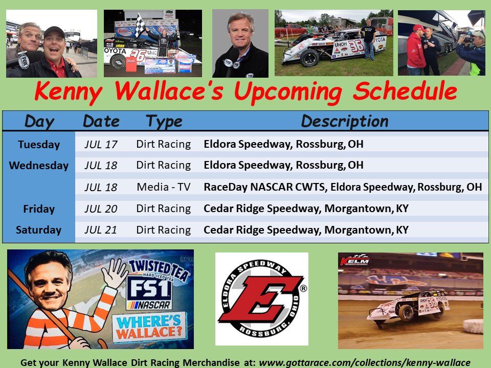 Kenny Wallace on Twitter: "Our schedule moving forward... Back to DIRT racing. and a lot of it Kenny Wallace on Twitter: "Our schedule moving forward... Back to DIRT racing. and a lot of it