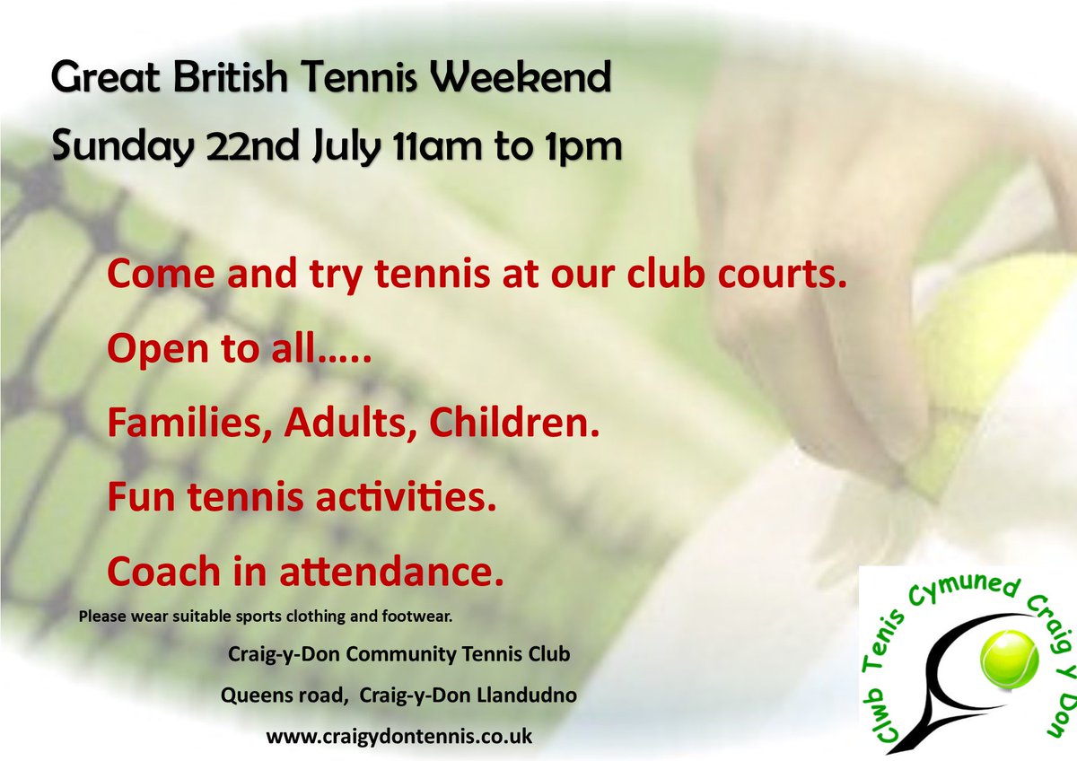 GREAT BRITISH TENNIS WEEKEND 22 JULY 11AM TO 1PM