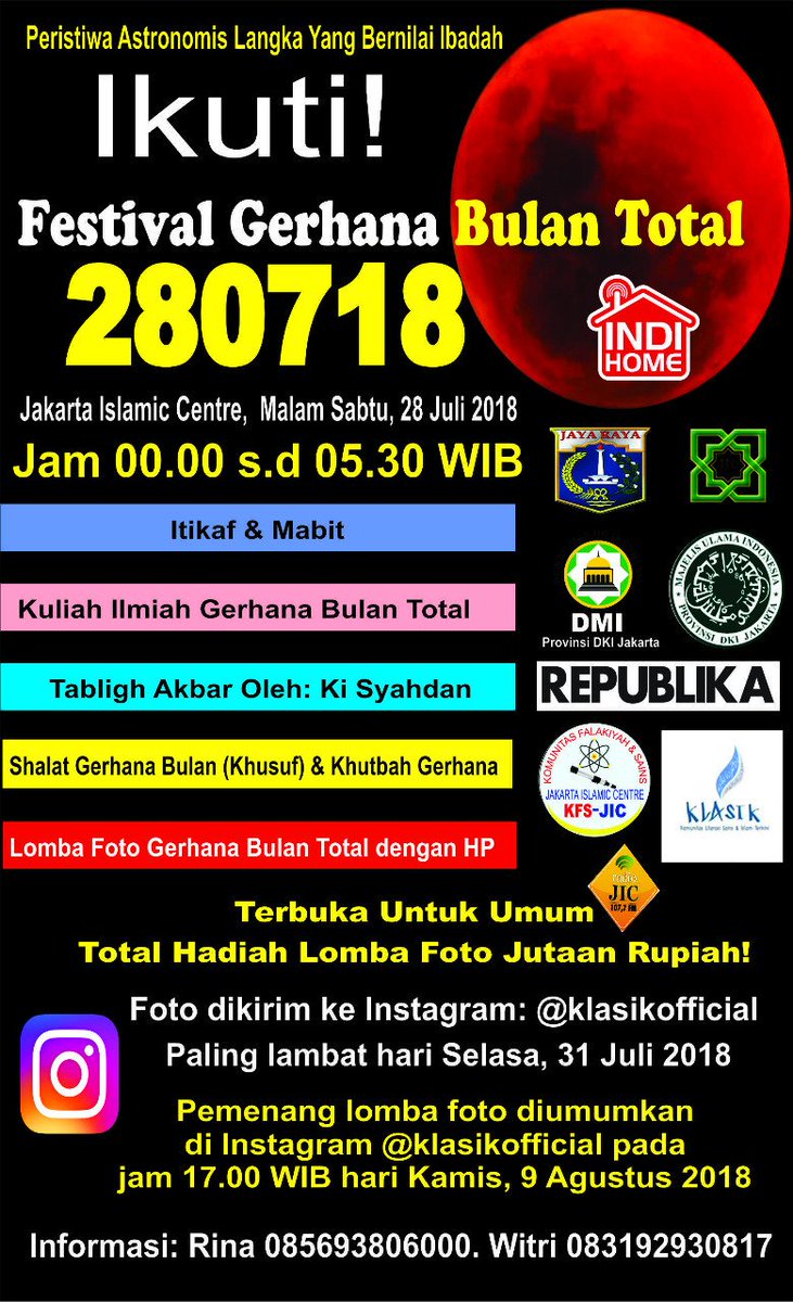 JICRadio's tweet photo. Ikuti! Festival Gerhana Bulan Total

Cc: @DinsosDKI1 @SekretariatJic https://t.co/ndCVSsOZeL