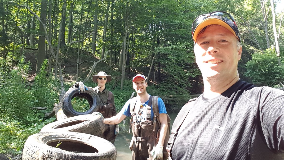 It was a good day to get out with one of the teams who #volunteer to #cleanup streams around #Hamilton. Thanks, Will, Scott and Stewards of Cootes Watershed for all the hard and good work you do. We took 4 old tires out of Ancaster Creek. #HamOnt