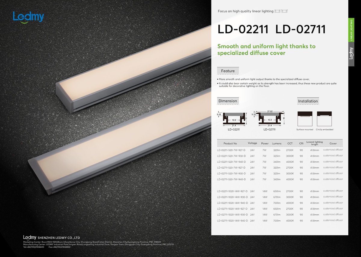 LEDMY_Shenzhen's tweet photo. New products by #LEDMY : LD-02211 LD-02711
Smooth and uniform light output thanks to specialized diffuse cover. Suitable for decorative #lighting on the floor. Feel free to contact us : sales@ledmy.com 
#LED #LEDSupplier #HighQualityLED #TopBrand #LEDlighting #LinearLight https://t.co/Jo8XmPp4OA