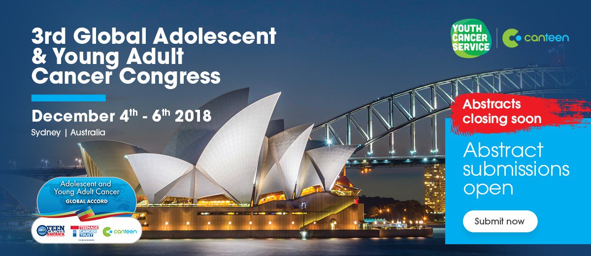 The FINAL abstract submission deadline for the 3rd Global #AYACancerCongress is this Sun 22 July. Don't miss your last chance to join the international conversation on #AYAcancer care. Submit now: goo.gl/8bqyH2 #AYAGlobalCancer #youthcancer