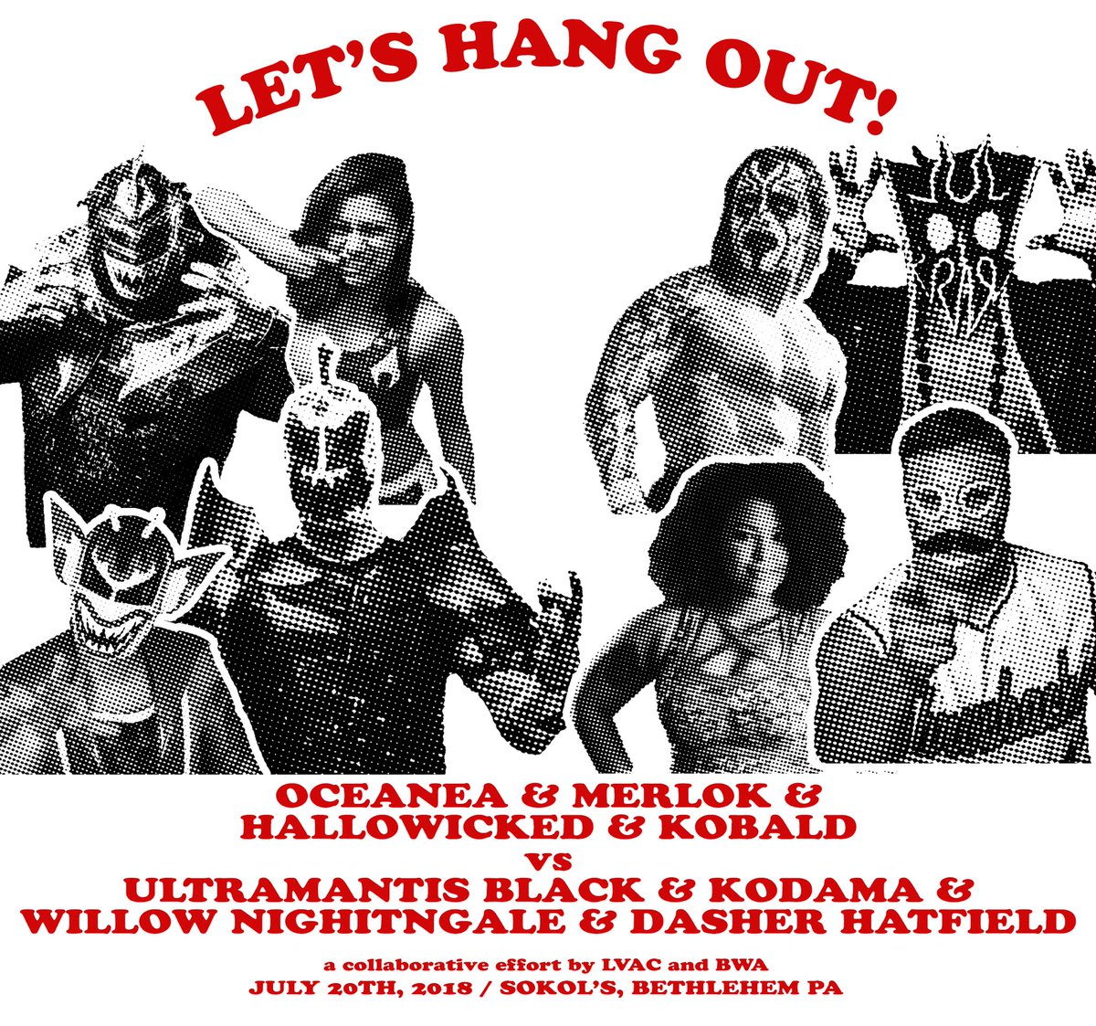 the_LVAC's tweet photo. Your Let’s Hang Out! main event, an 8 person tag match w/ @Oceanea__, @MerlokChikara, @kobald6, @ @Go2SleepyHollow -vs- @w_nightingale_, @TheBatiri, @dasherhatfield, &amp; @UltraMantis 
.
#letshangout #dasherhatfield #willownightingale #extremerules #louievalle #rusevday #ultramantis https://t.co/asxKrt9vRy