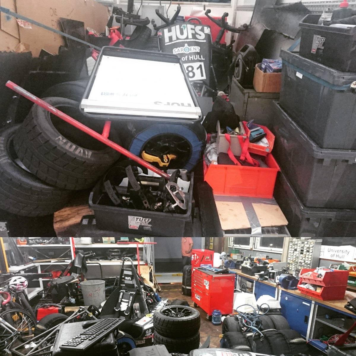 BrianHoustonEng's tweet photo. @HullFS just unloaded our pit into basecamp back @UniOfHull.  Hope your all having a well deserved #FS2018 closing party. Needless to say I'd rather be still @SilverstoneUK and not looking forward to work in a couple of hours! See you again next year @FormulaStudent #vantetris https://t.co/d8dCcqkh3Y