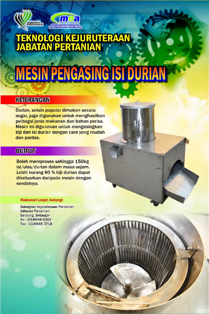 تويتر Jabatan Pertanian Malaysia على تويتر Mesin Pengasing Isi Durian Dalam Masa Sejam Mesin Ini Mampu Memproses Sehingga 150kg Isi Ulas Durian Sungguh Efisyen Utk Pengusaha Produk Berasaskan Durian Saksikan Alat Ini Sempena