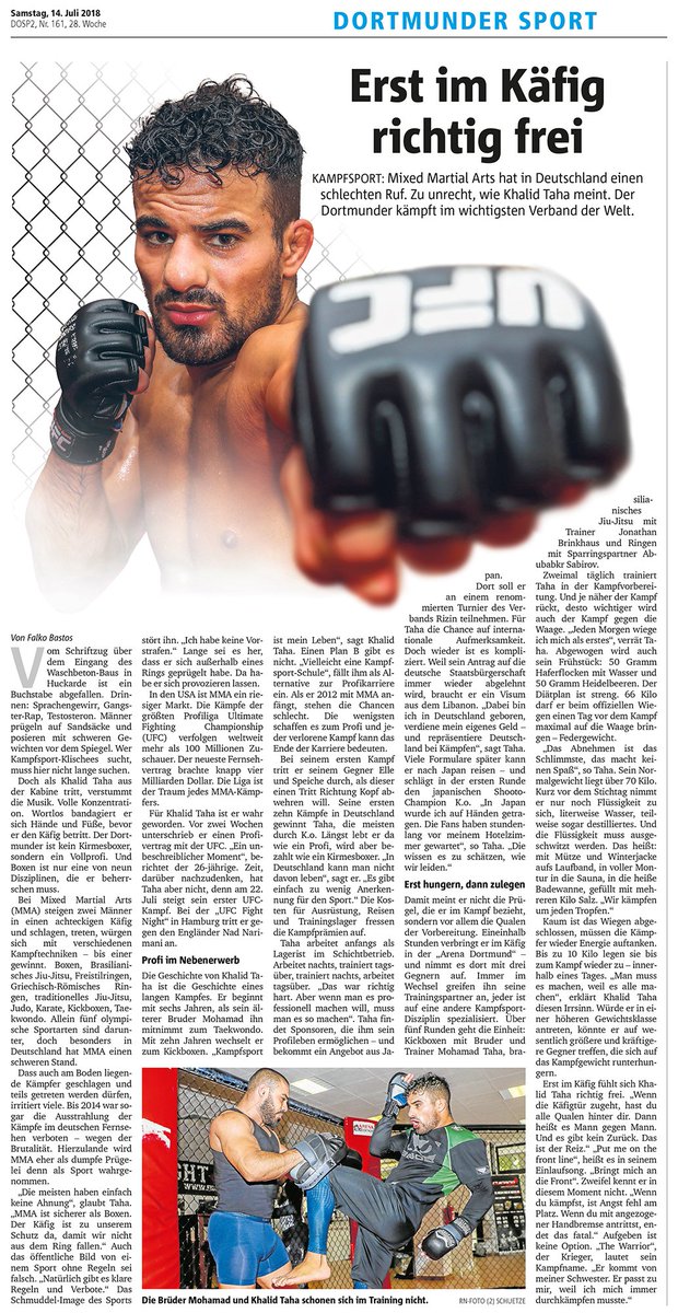 KhalidTahaMMA's tweet photo. Schöner Beitrag in den @RN_DORTMUND vom Wochenende! 📰 #UFCHamburg https://t.co/k68NC1XPW2