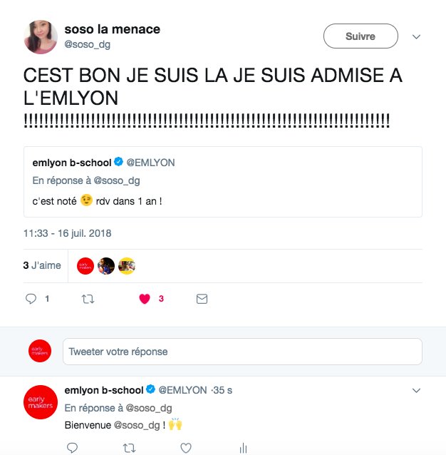 EMLYON's tweet photo. La ténacité toujours récompensée ! 😁 Bienvenue à toi chez les #earlymakers @soso_dg 🙌 https://t.co/MogsvGJyES