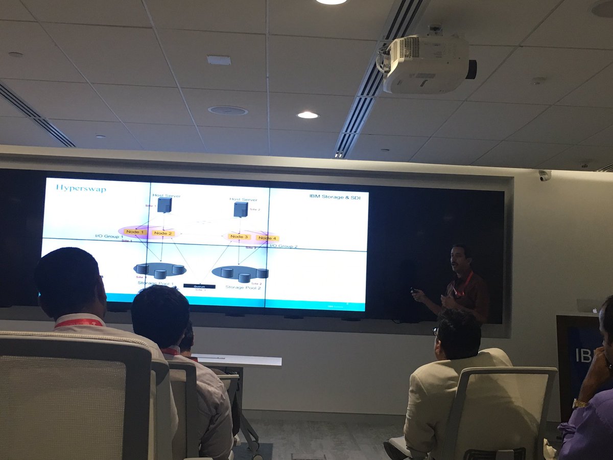 PujaLeekha's tweet photo. Shrirang taking about IBM Spectrum Virtualise High availability features #IBMStorageUGM2018 #ibmisdl @IBMStorage @wayk0s @s_subhathra @vamsikasturi https://t.co/FCWUpf4Hpq