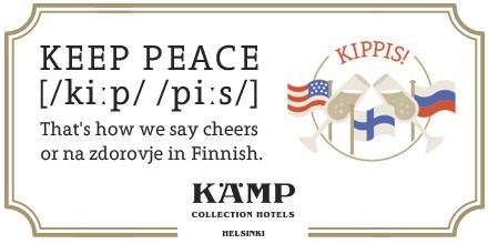 We wish everybody a happy and peaceful stay in Helsinki. Read the story behind the word Kippis from our site: kampcollectionhotels.com/en/news/kippis 

#reasontocometohelsinki #keeppeace #kampcollectionhotels