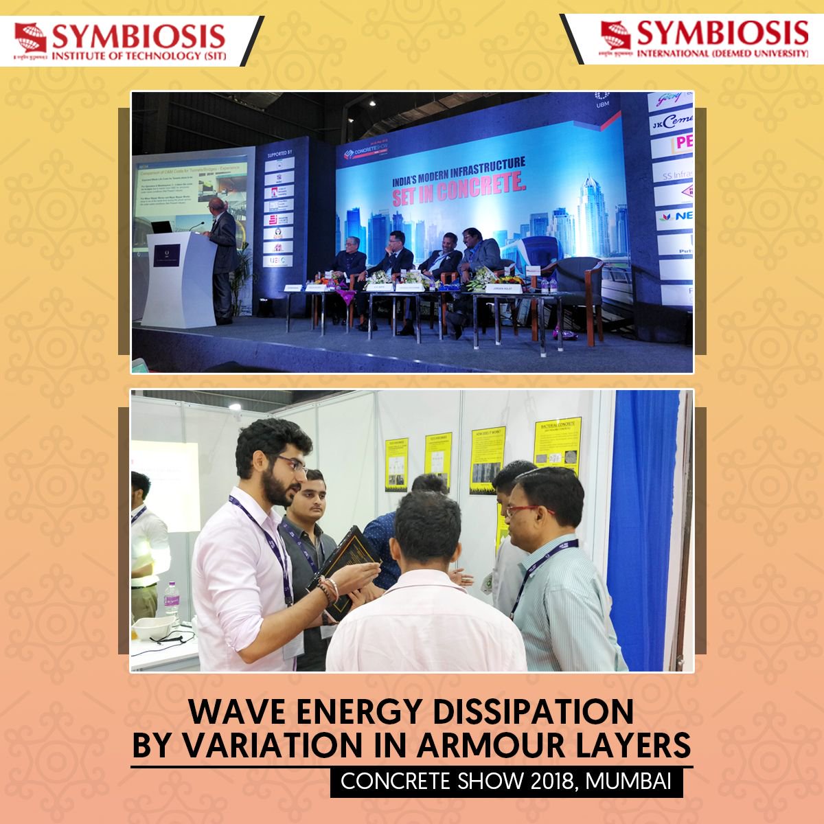 SYMBIOSIS_SIT's tweet photo. Our bright students at Concrete Show 2018 presented SIT on "Wave Energy Dissipation by Variation in Armour Layers" under the guidance of Prof. Vaishanvi Dabir
#SymTech https://t.co/dTzlWu20Mw
