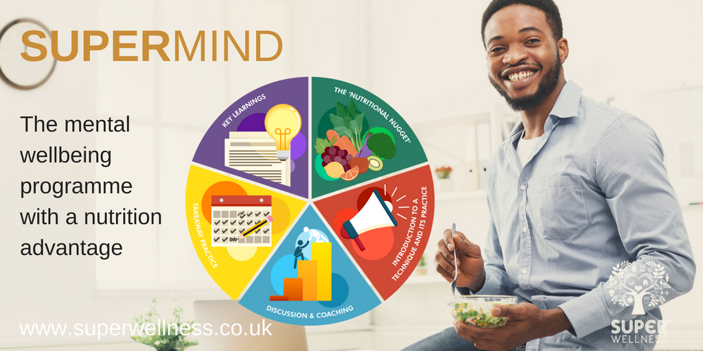 SocioWellBeing's tweet image. Why not offer your employees a mental #wellbeingprogramme with a #nutrition advantage? Read about SUPERMIND here: bit.ly/2HAAQ4Z #CorporateHealth #NutritionCentredWellbeing