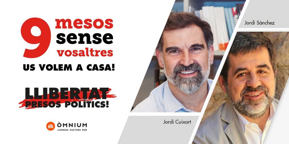 CDR_masquefa's tweet photo. 9 mesos sense vosaltres
9 mesos de vergonya política
9 mesos d'injustícia
9 mesos trobant-vos a faltar https://t.co/D6RcfrGm3v