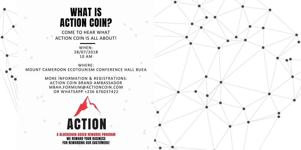 actioncoin's tweet photo. Business owners in Cameroon, come to hear what Action Coin is all about!

For more information and registrations please contact Action Coin Brand Ambassador Mbah Formum:
mbah.formum@actioncoin.com or WhatsApp +236 676037422

#CryptoNews #Blockchain https://t.co/nbLLgUdBmm