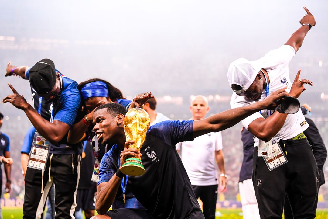 palmsoccerlive's tweet photo. The Champions' Behavior!!!! Is Paul Pogba the most delighted in this World Cup winning French side ? #paulpogba #worldcup2018 #WorldCupFinal https://t.co/tO5zUUl2s2