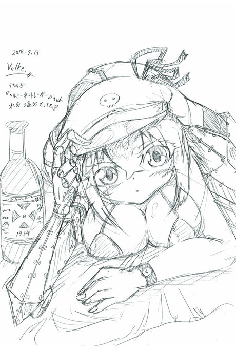 うちの子『ヘルミーネ』ちゃん #オリジナル #アナログ #創作 #メカ娘 #オリキャラ #義足 #義手 #ヘルミーネ・トレーガー #ビキニ #pixivSketch  