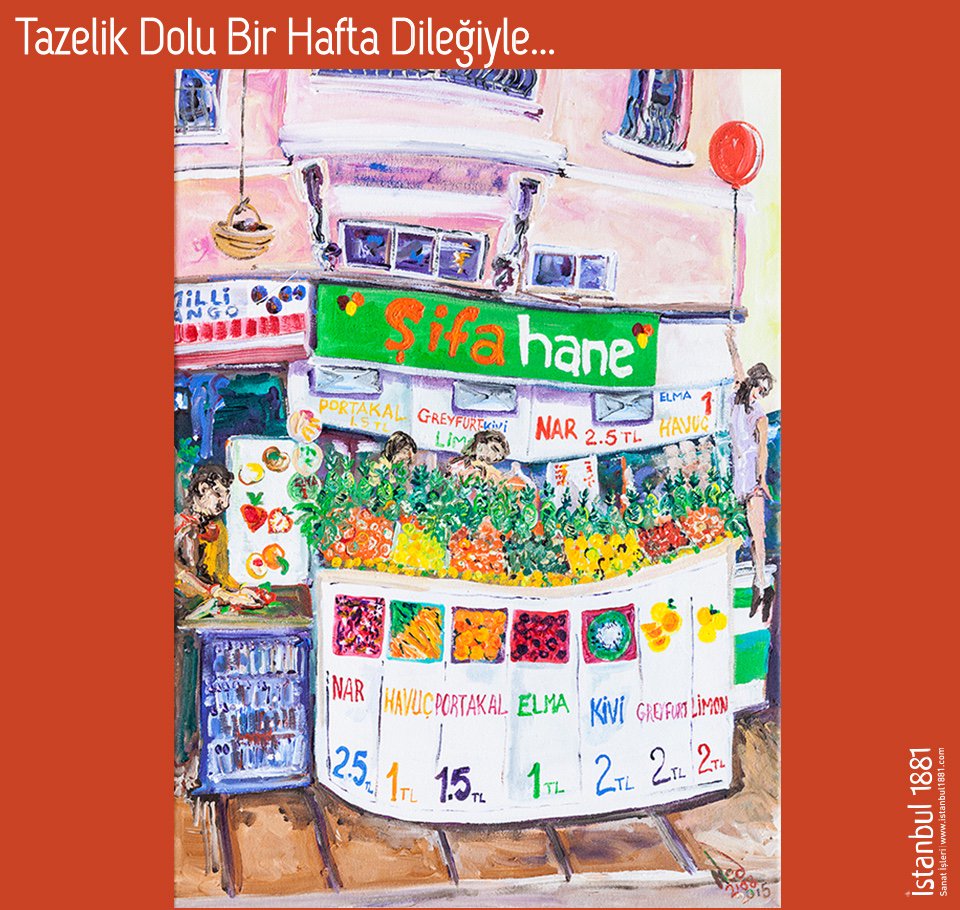 istanbul_1881's tweet photo. Tazelik olsun, zindelik olsun, sağlık olsun, her yer moralinizi yüksek tutacak sanat ile dolsun. Eser Ned Pamphilon, Kadıköy Çarşı'da gezerken gözüne kestirdiği meyve sularını resmetmiş...#iyihaftalar
#istanbul1881 #nedpamphilon #ned https://t.co/2lobOzeWe5
