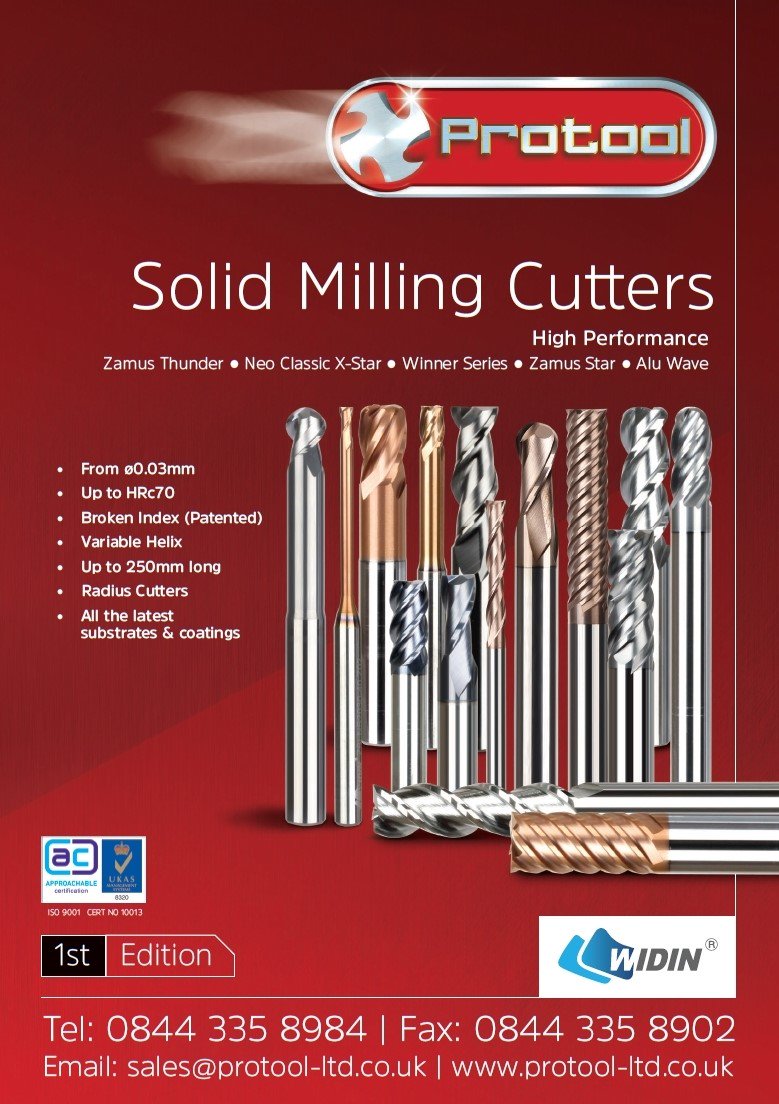 New Solid Milling catalogue now available, bringing you high-quality carbide cutters starting from ⌀0.03. Large range of styles &amp; sizes to suit all applications. Please don't hesitate to get in contact if you'd like to receive a copy! protool-ltd.co.uk / 0844 335 8984