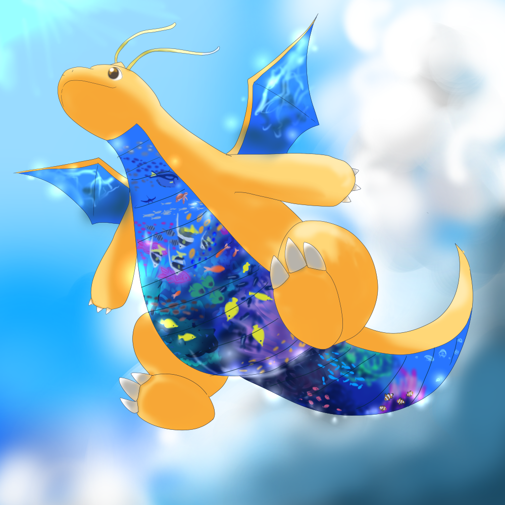 レイコ 元祖ドラゴン 海の日 海龍 透過とおまけ背景付き ボトルポケモン