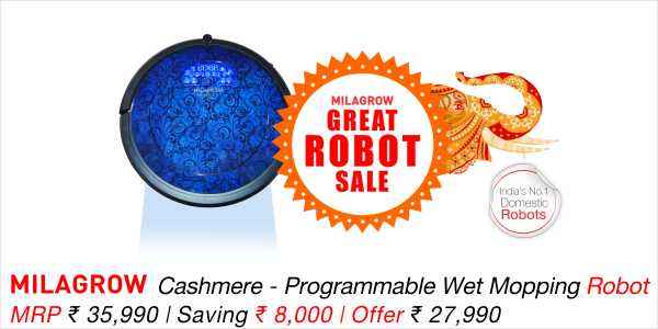 skmrobotics's tweet image. Don&apos;t miss the Great Robot Sale! Save Rs. 8,000 on India&apos;s 1st Programmable Wet #Mopping Floor Robot Milagrow Cashmere Premium #surat 
#floorrobots