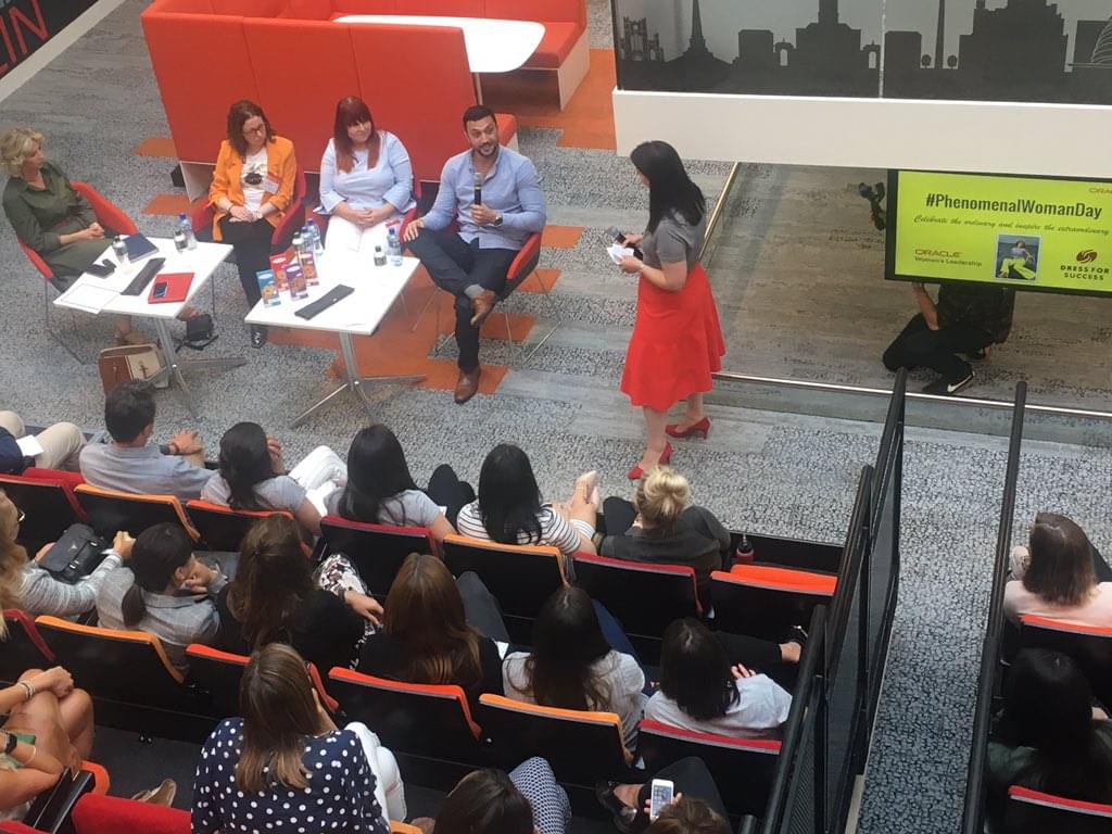 OracleCareers's tweet photo. One inspirational speaker, one mentee who returned to work following the @dressforsuccess &amp; #OracleDigital program, one business owner and mother of 4, and one cancer survivor: the #PhenomenalWoman speaker panel was not only motivating, but also heart-warming. #OracleWomen https://t.co/6vtfy7kioo