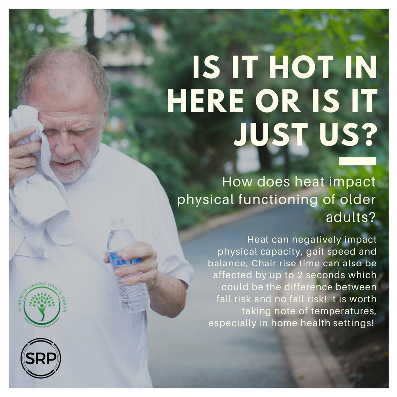 DustinJonesdpt's tweet photo. Summertime... and the living's easy. Or... not?
Why getting up from a chair, crossing a street , or maintaining your balance might be harder in the heat.
#SRPrereqs #oldNOTweak #geriPT
--
https://t.co/AlvnwwL2Sa
--
episode sponsored by @AGPTtweets https://t.co/65S4U6qvW6 https://t.co/d6enIRTnvF