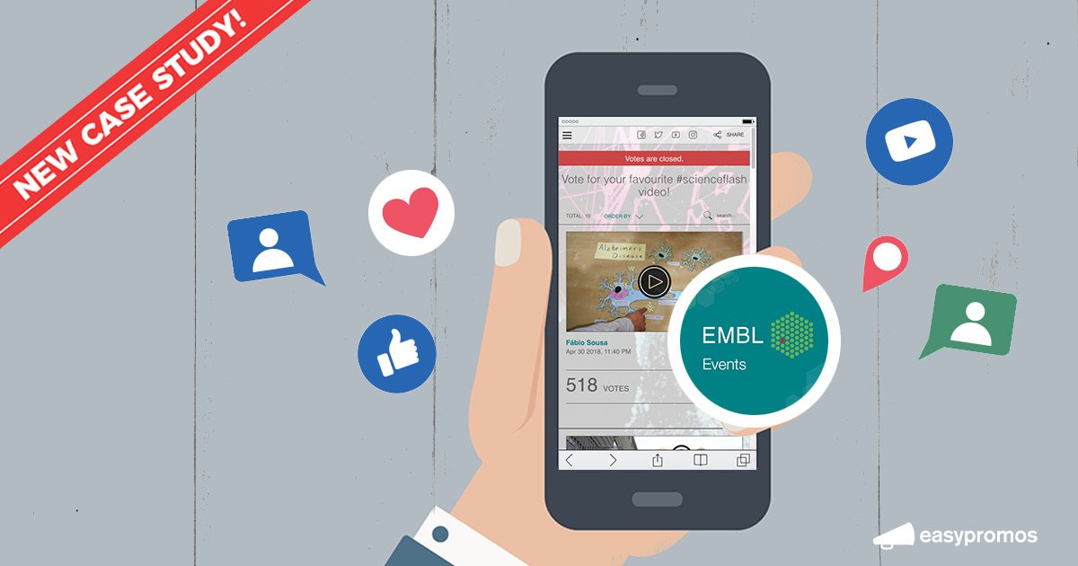 easypromosapp's tweet photo. The @embl wanted to increase brand awareness of the #EMBL events programme and also learn what scientists within their field in any country are working on. With the video contest #scienceflash they achieved just that. #casestudy here → https://t.co/7IFQI6arXA https://t.co/HiPF5aFN0W