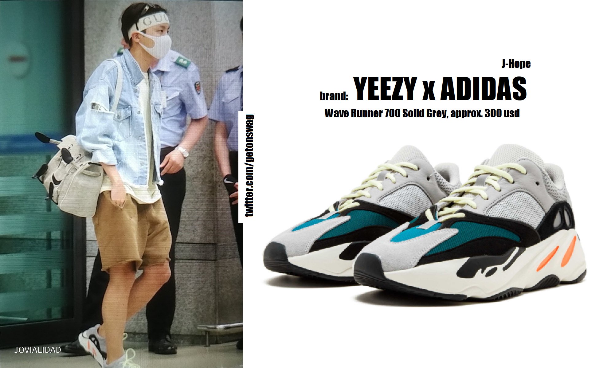 تويتر Beyond The ✼ Alex ✼ على تويتر: "JHOPE #BTS 180708 airport #BTS #방탄소년단 #JHOPE #제이홉 Adidas Yeezy Wave Runner 700 Solid Grey https://t.co/wlS0W3z3ne"