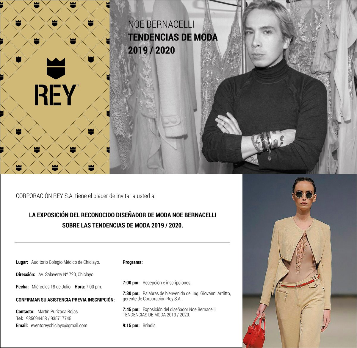 zipperREY's tweet photo. EXPO/
¡No te puedes perder la exposición de tendencias 2019-2020 a cargo de Noe Bernacelli en Chiclayo!
#TendenciasRey #ModaRey
#ReyDetallesQueInspiran https://t.co/QGqDRCyHro
