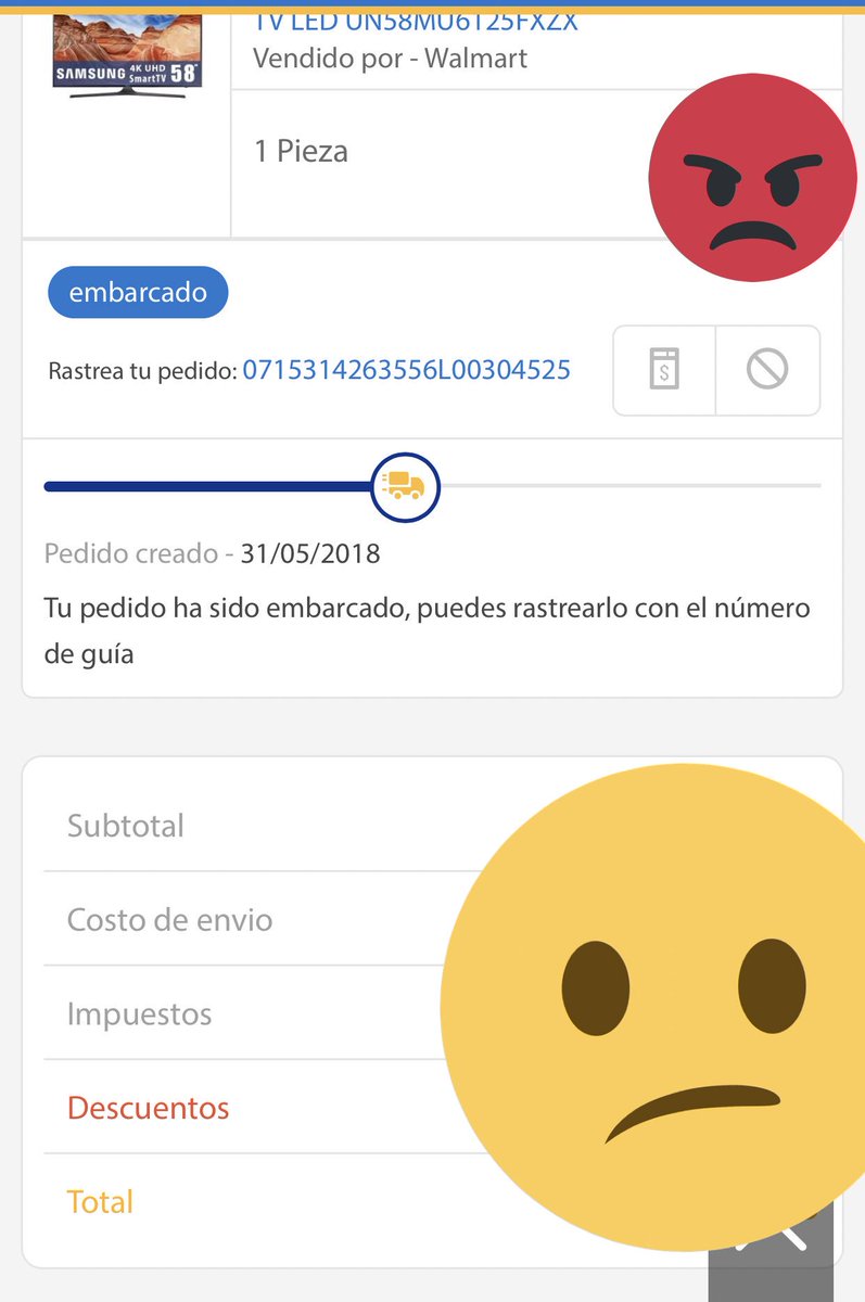 asagamez's tweet photo. Un artículo, dos pedidos generados, 45 días de espera y @WalmartMexico nunca me entrego mi Pantalla no es posible que ofrezcan un servicio y termine siendo la peor experiencia de compra, te ponen su encuesta q si los recomiendo el chiste se cuesta solo. @PesimaAtencion @Profeco https://t.co/ndtk3LJkNg