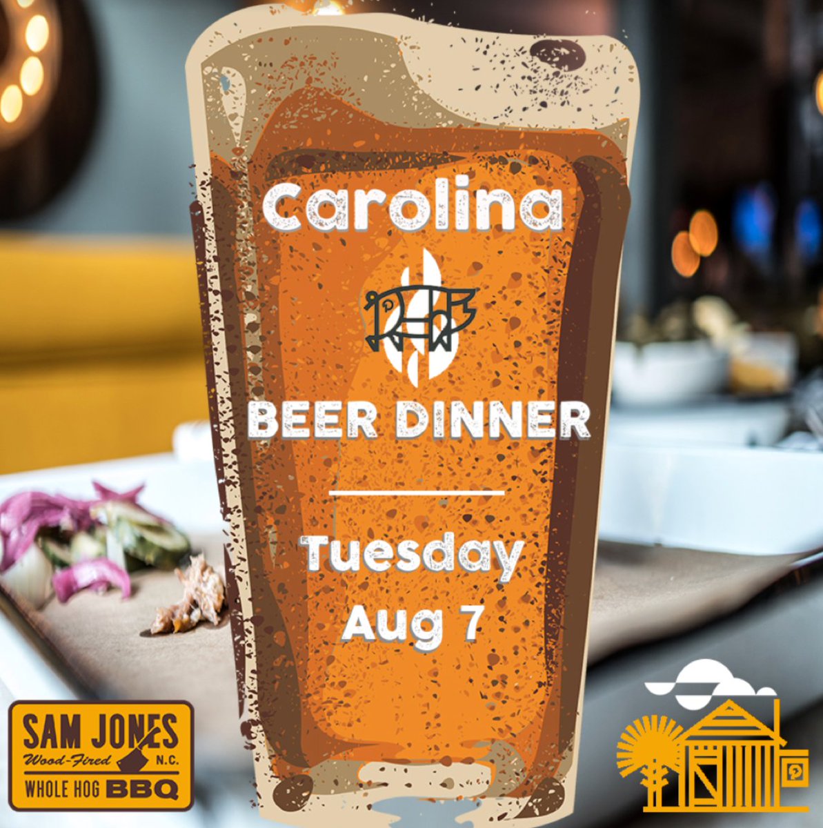 PoogansPorch's tweet photo. Join Chef Blair at @PoogansSmkHouse Carolina Beer Dinner - Tues. 8/7. 
Enjoy 5-course menu from chefs of #PoogansSmokehouse, #poogansporch &amp; @SamSamjonesbbq. Beer pairings  from @revelrybrewing @DuckRabbitBrew &amp; @PittStreetBrew! Get tickets and menu: https://t.co/AdCjsSfR0i https://t.co/scJUubMRF9