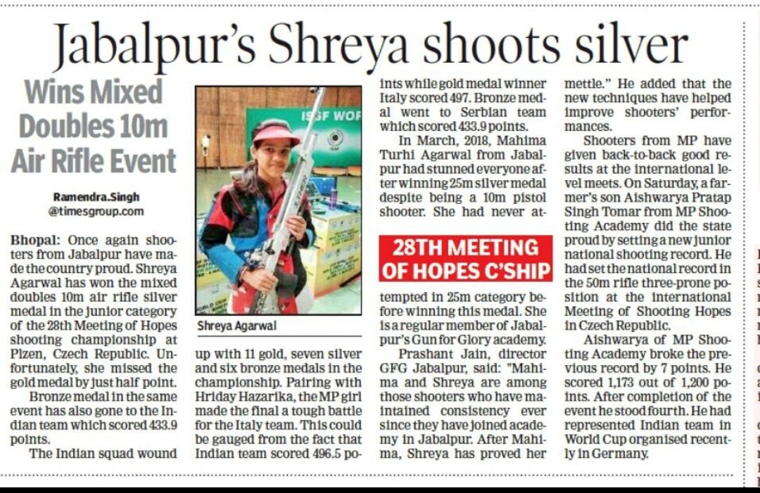 Gun_for_Glory's tweet photo. @Shreyaagr9032  making #Jabalpur proud along with #Pistol shooter @mahima_turhi from @GFG_JBP Shooting Academy
#FocusAimShoot https://t.co/oPUMBZZacW