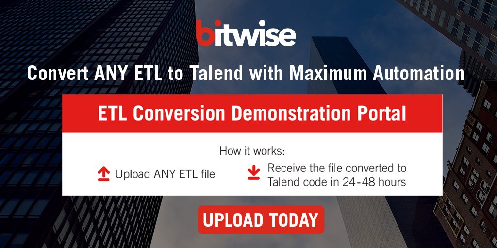 Bitwise_Updates's tweet photo. Still having doubts on automated conversion of Informatica ETLs to #Talend? Try our ETL Conversion demo portal: https://t.co/EVqT4UtqDN #ETLConversion https://t.co/Z9VP7JEfqx