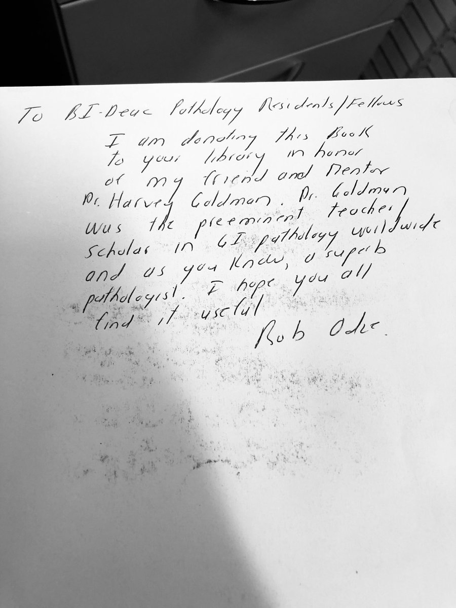 BarbaraPath's tweet photo. Back in anatomical pathology as a PGY-3 and man, have I had some interesting cases to welcome me back these last two weeks! Will post some shortly, but until then I’ll share this awesome note I found in an older Odze book in our resident room 😃☺️ #gipathology #odze #goldman https://t.co/WfXKcS9QLX