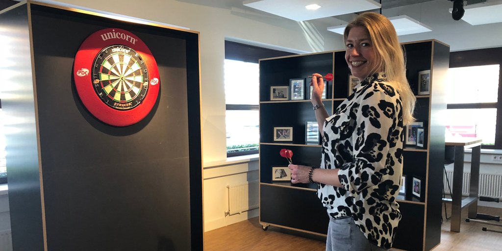 EstateInternet's tweet photo. Today we welcome Monique van der Voordt. Monique is our new project coordinator for the Rotterdam office. On her first day she immediately tries to hit bullseye. #workhardplayhard #welcome https://t.co/fYBvXsQxLy