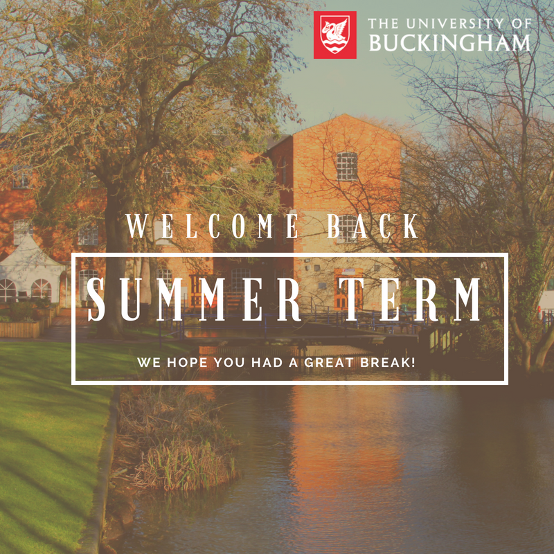 UniOfBuckingham's tweet photo. Welcome back current #students We hope you had a #relaxing &amp; #enjoyable #break
#SummerTerm #2yeardegrees https://t.co/b0kaCkEWJc