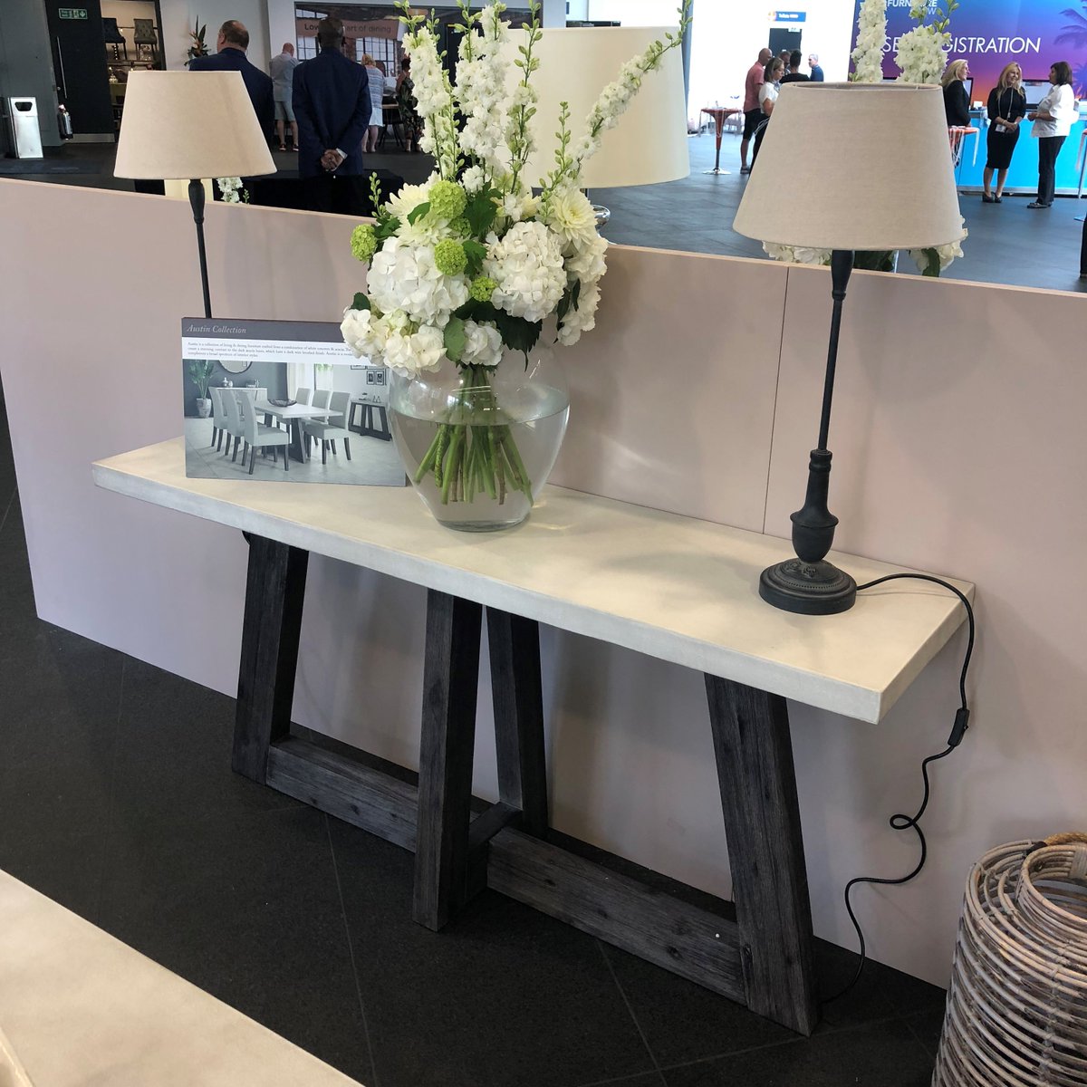 CorndellFurn's tweet photo. Our brand-new #Austin range is a stunning combination of white #concrete tops and dark wire-brushed #acacia bases. The #innovative design is durable and offers a modern twist to an #industrial aesthetic. Come and see us at the @MancFurnShow in the main foyer! #corndell #furniture https://t.co/q9qMk0sfZ2