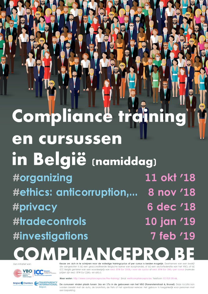 #Compliance vereist buitengewone professionals. Onze training gaat van start op 11 okt. Keuze om zich in te schrijven voor de volledige trainingcyclus of per cursus is beiden mogelijk. compliancepro.be/the-training/ 🇧🇪#anticorruption #ethics #antitrust #tradecontrols #dataprotection