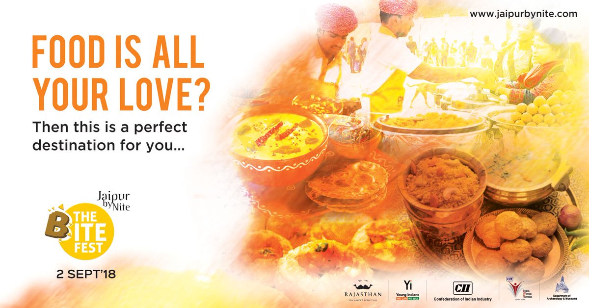 ciijaipurbynite's tweet photo. Food not only talks about taste its talks about its city, people, culture, history and many more. #ExploreJaipur with its prominent taste. Enjoy all tastes under one roof at “Jaipur by Nite - Bite Fest.”#EatLocal #HealthyEating #eatfamous #thebitefest #foodfestival @my_rajasthan https://t.co/sIhbs4Sd4B