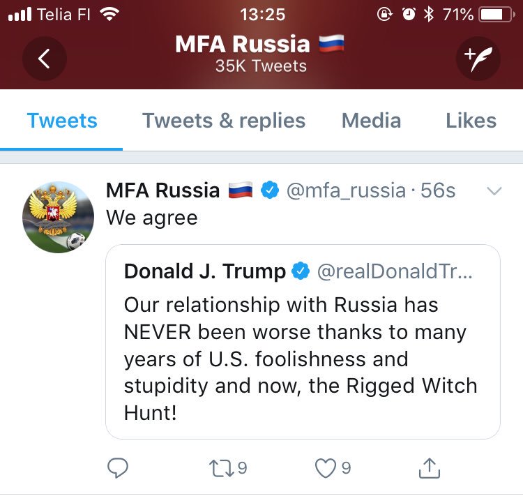 pdanahar's tweet image. That’s really quite brilliant. The Russian foreign ministry chimes in to agree with the US President that it’s all America’s fault.