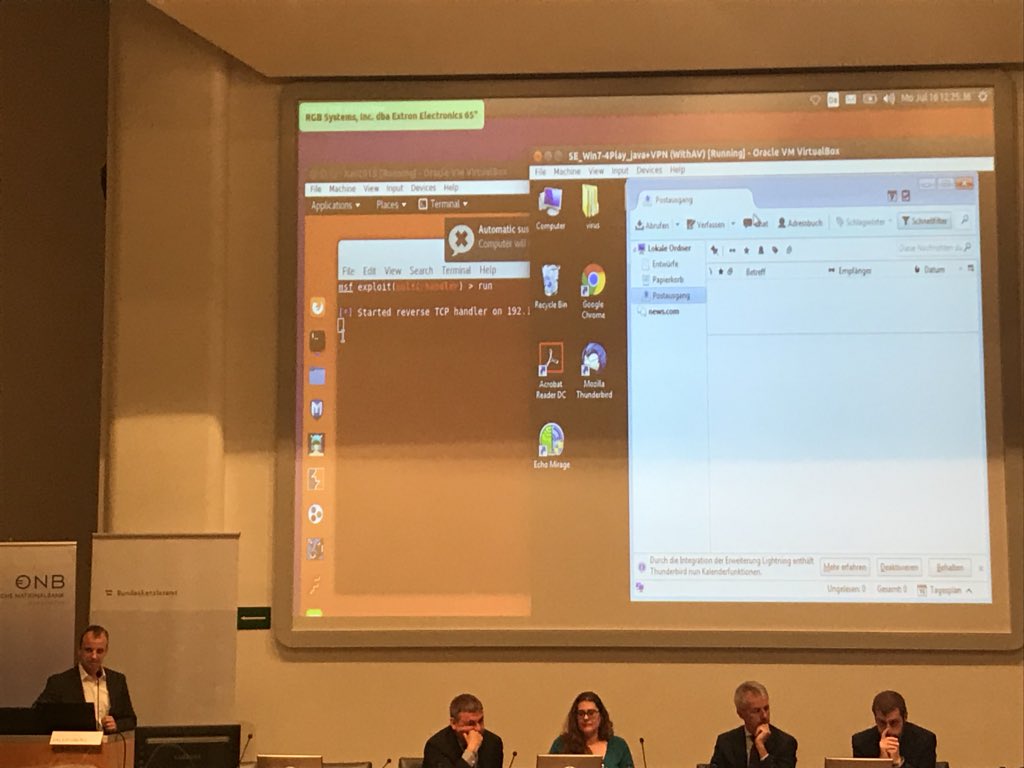 WolfgangEichert's tweet photo. Exciting live #hack now at #CyberFinSecAT18. Surprisingly easy to get hacked 💻 🤭 https://t.co/FNFyAcntVS