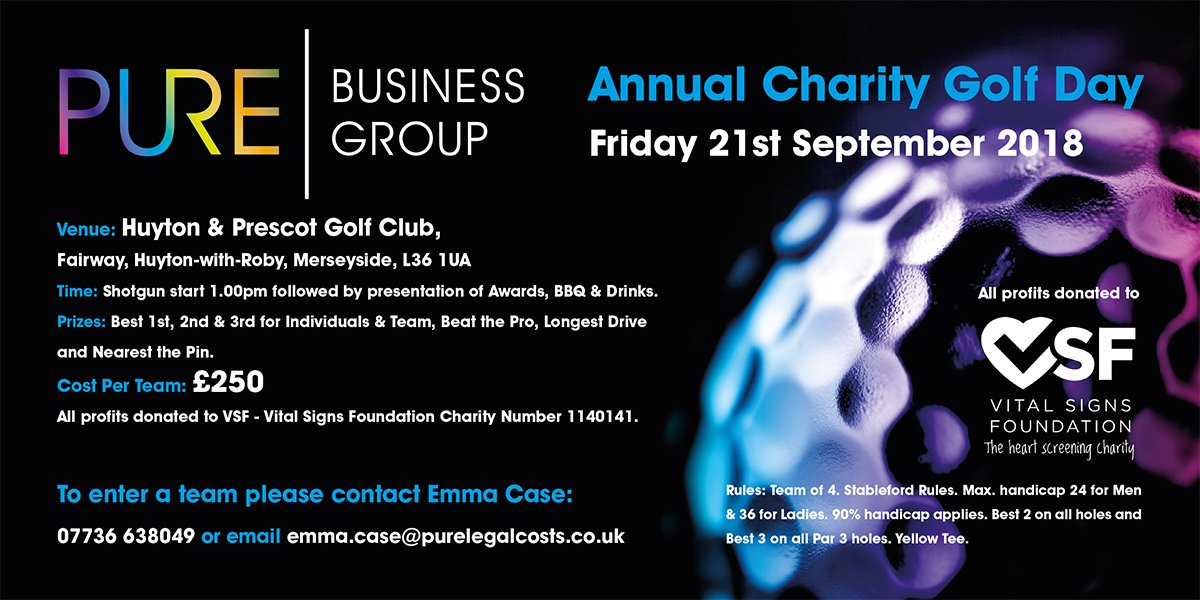 emmacaseftg's tweet photo. To enter a team into our PURE Business Group Annual Charity Golf Day taking place on Friday 21st September supporting @vsfheartcheck please contact me on 07736 638049 or emma.case@purelegalcosts.co.uk #PUREGolfDay18 #TeamPURE #HeartCheck 🏌️‍♂️⛳️ https://t.co/kNkdf69VS3