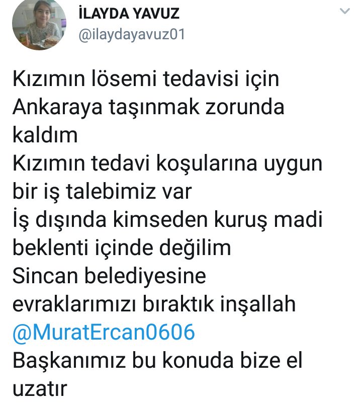 Lösemi hastası kızının tedavisi  için
Ankara'ya taşınmış..
 İş arıyor 
Dilenmiyor
Sadece Sesini bile duyursak yeter 
İnsan olup
Bir rt ile 

#ilaydanınbabasıişsiz