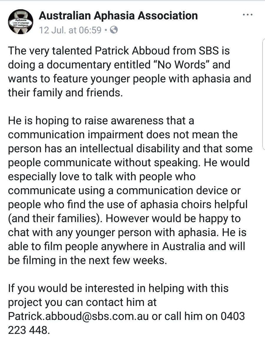 jecherry_SP's tweet photo. Sharing from the Australian #Aphasia Association Facebook page. Please contact Patrick directly if you are interested
#strokeachord #stroke #Communication https://t.co/U1l9Kw364a